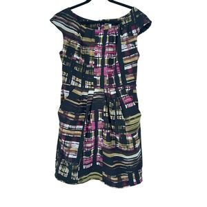 Corey P Dress Size 12 Black Pink Bronze Abstract Print Career‎ Work Pockets